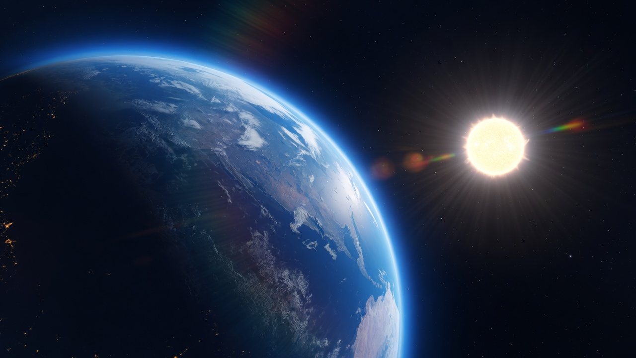 Earth seen from space with the Sun