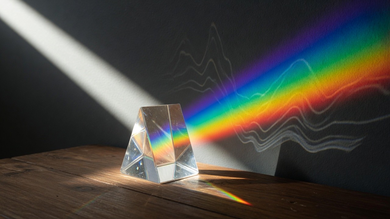A prism splitting white light into a spectrum