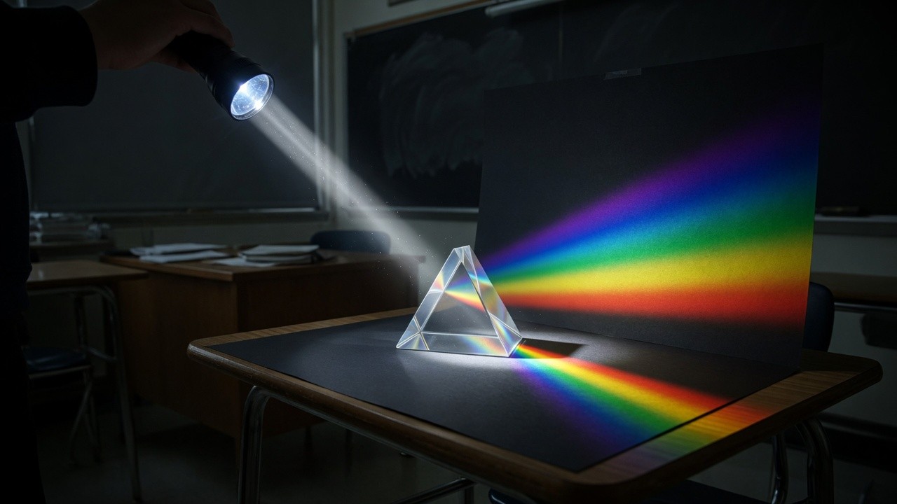 Sunlight passing through a glass prism