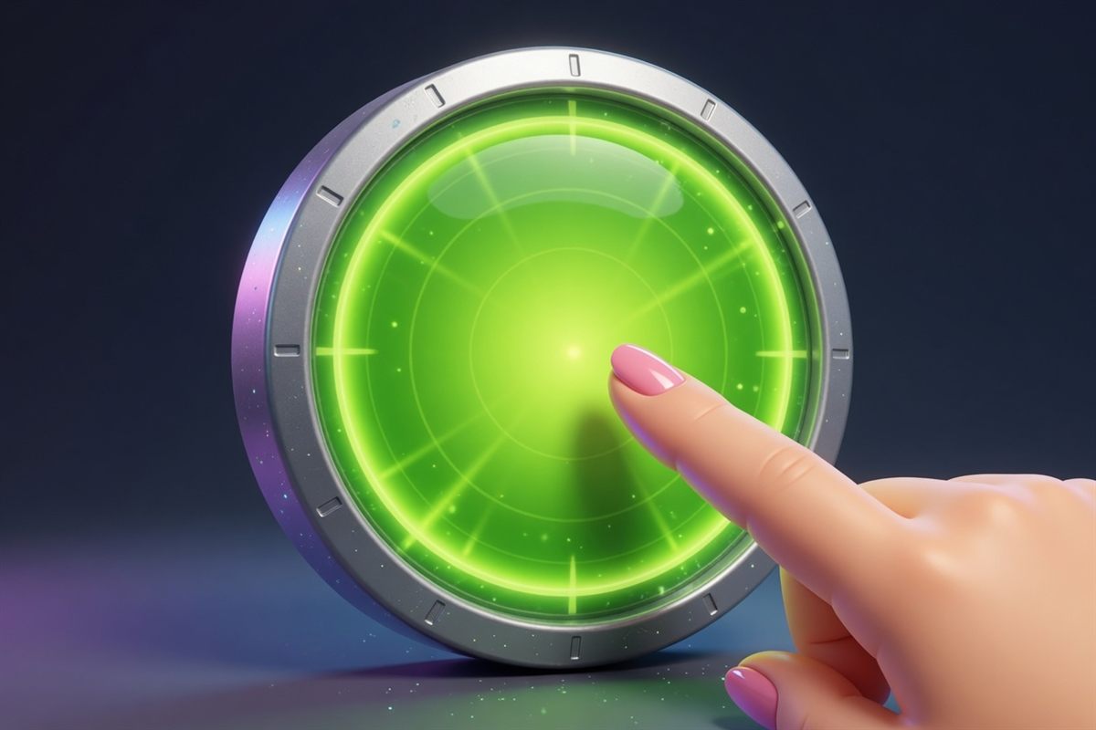 A finger about to tap a glowing green circle